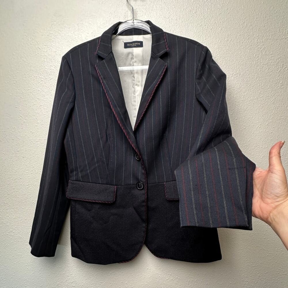 Piazza Sempione Colorblock Pinstripe Blazer Black/Red Women US 12